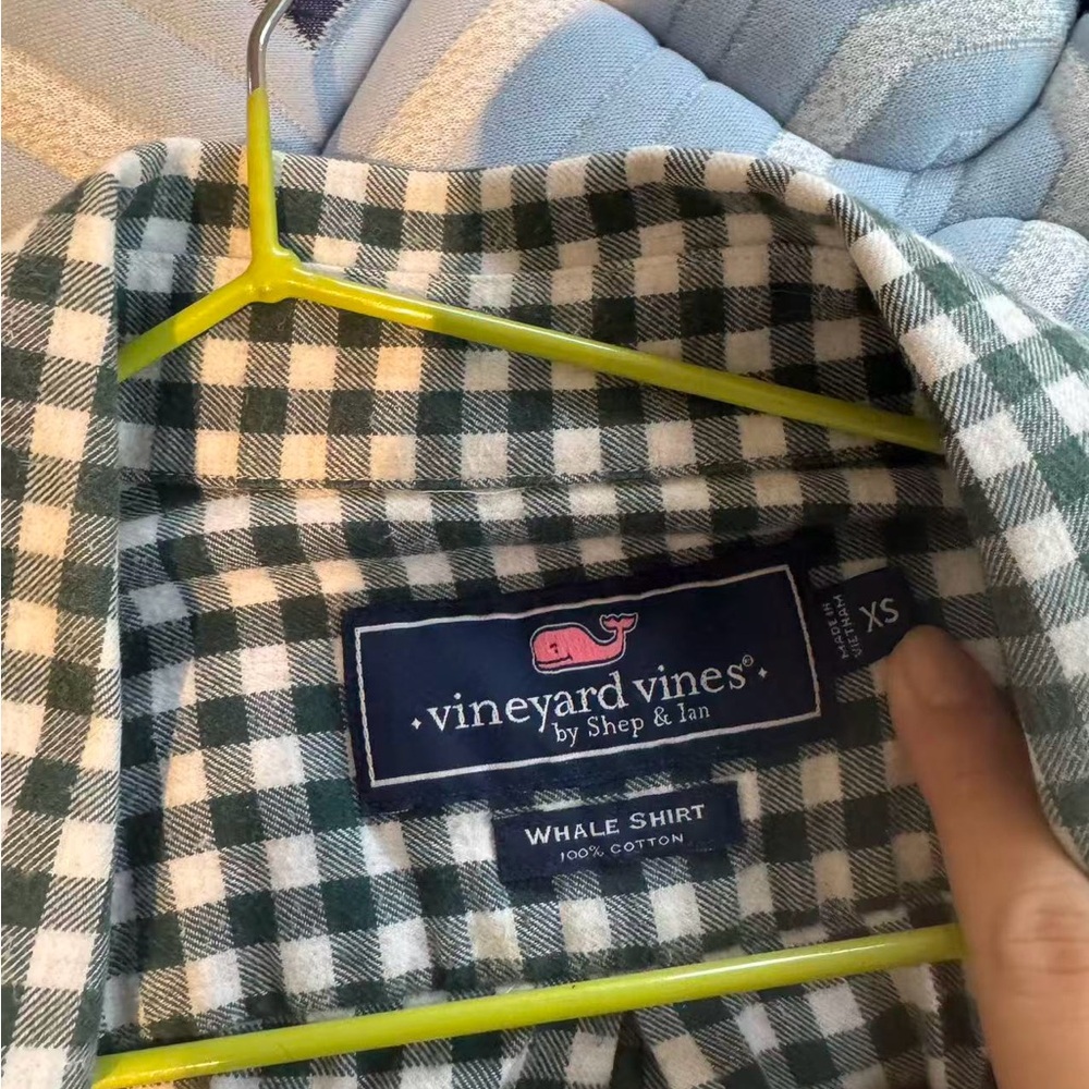 Vineyard Vines Green Plaid Whale Shirt 100% Cotton